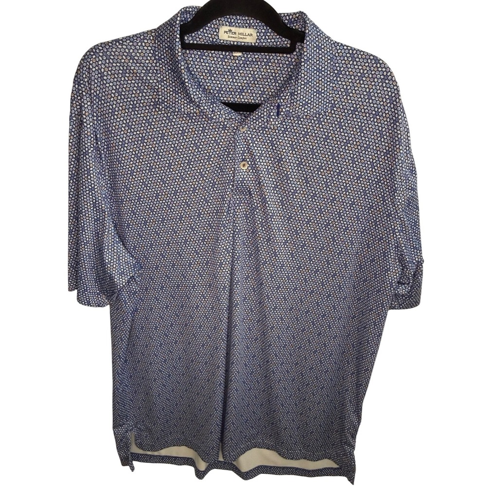 Peter Millar‎ Summer Comfort Short Sleeve Geometric Print Polo Men's L Bali Hai